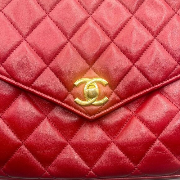 Authentic CHANEL CC 24K Vintage Jumbo Envelope Flap Bag Lambskin Timeless Red - Picture 3 of 16